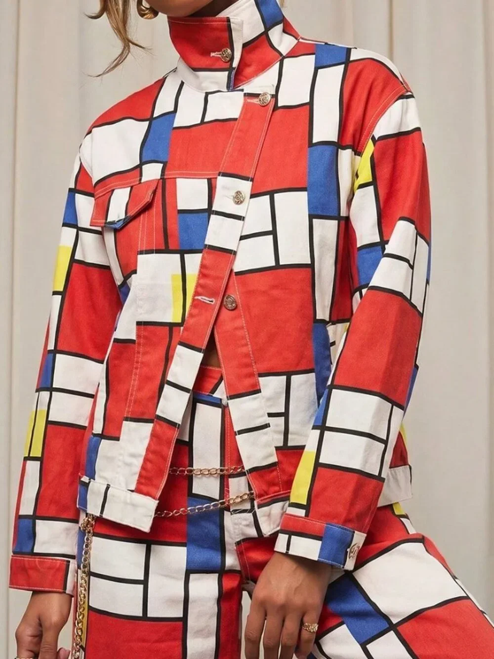 Red Casual Women's Long Sleeve Abstract Print Top